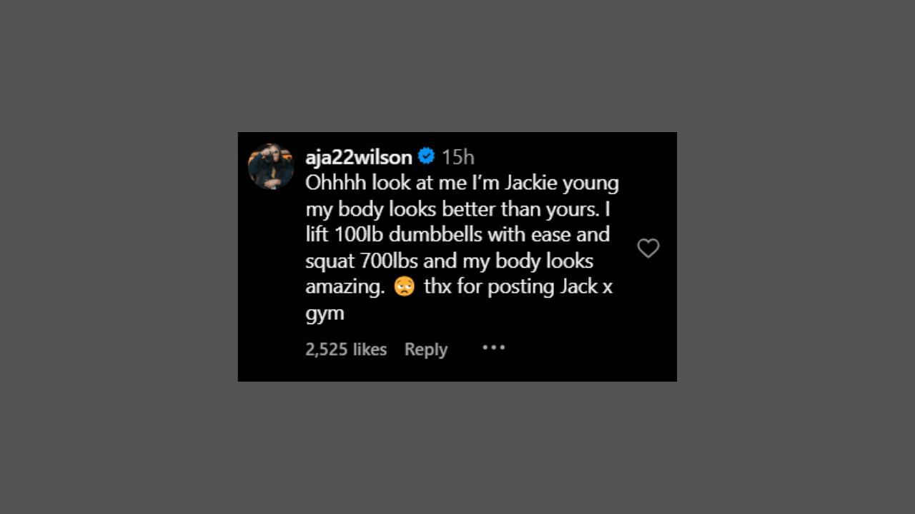 Wilson comments on Jackie Young&#039;s IG post. (Credits: @j.young5/Instagram)