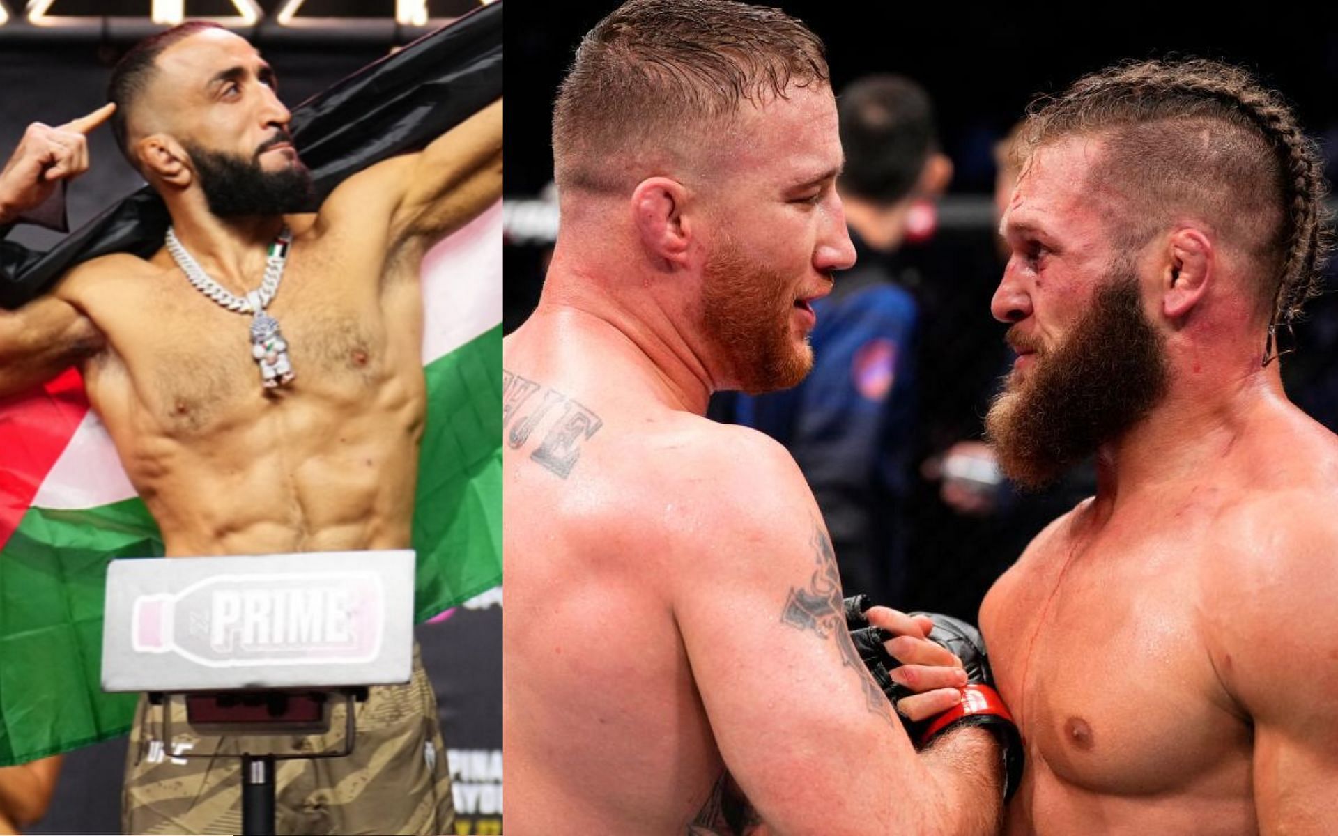 Belal Muhammad (left) shared his thoughts on Justin Gaethje vs. Rafael Fiziev (right) 1. [Images courtesy: @bullyb170 and ufc.com]