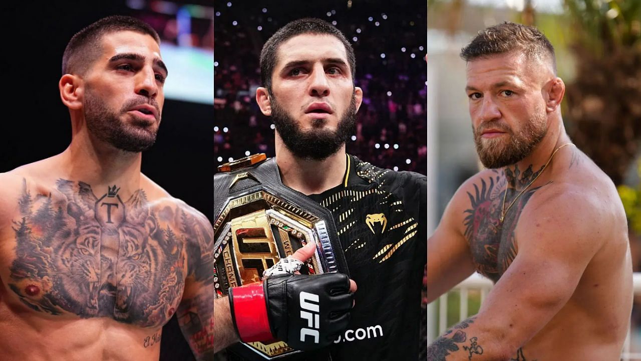 Ilia Topuria (Left), Islam Makhachev (Middle), Conor McGregor (Right)