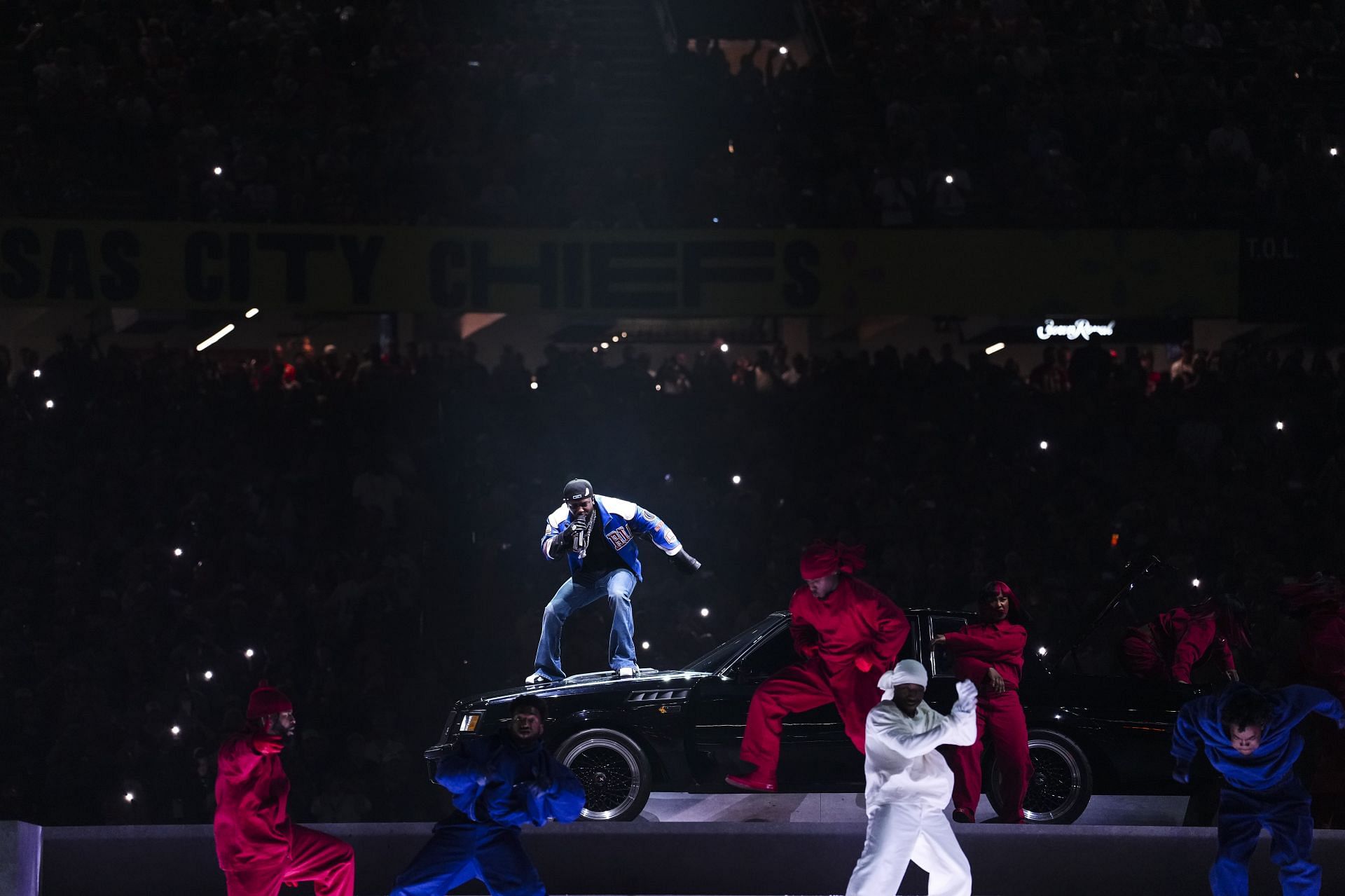 Kendrick Lamar performed Not Like Us at the Super Bowl halftime show on February 9, (Image via Cooper Neill/Getty Images)