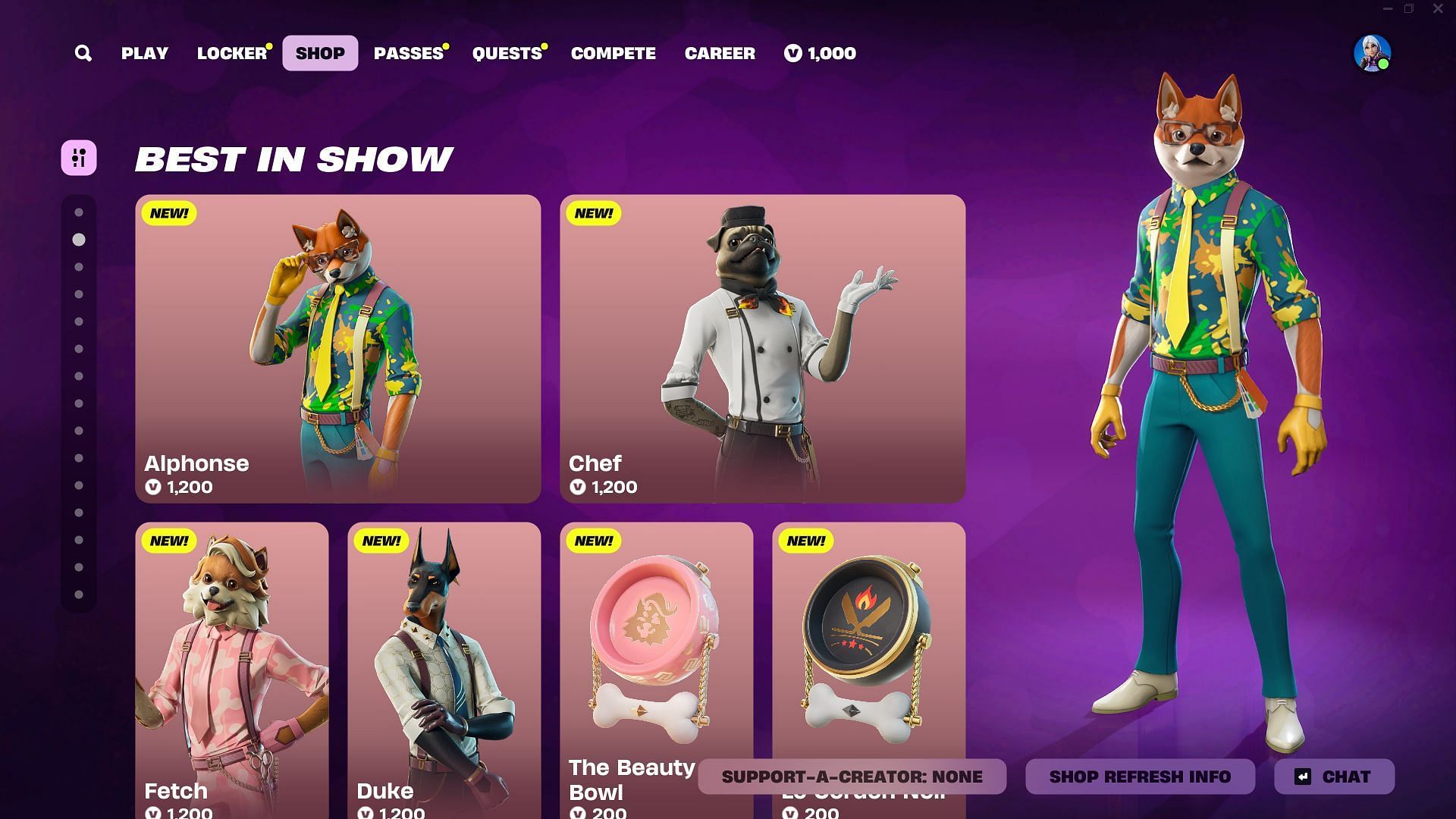 The Fetch, Chef, Alphonse, and Duke skins in Fortnite can be purchased separately (Image via Epic Games)