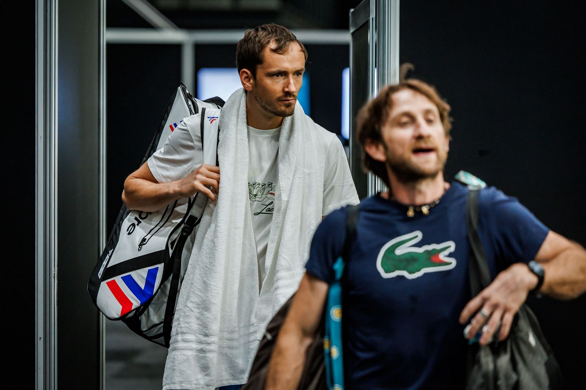 Medvedev pictured with his coach Gilles Cervara at the 2025 ABN AMRO Open - Image Source: Getty