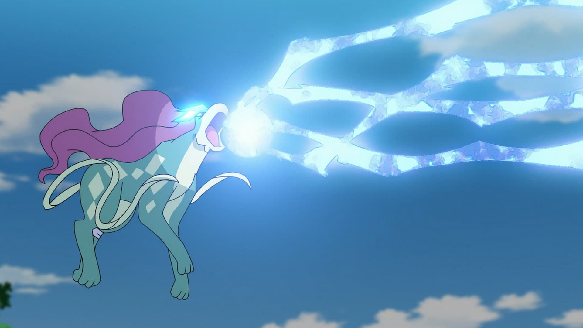 Suicune using Ice Beam in the anime (Image via The Pokemon Company)