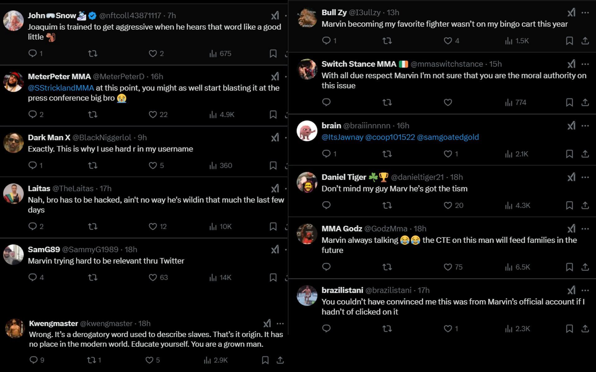 Fans react to Marvin Vettori and Joaquin Buckley&#039;s debate on Conor McGregor&#039;s usage of racial slurs. [Screenshots courtesy: @MarvinVettori on X]