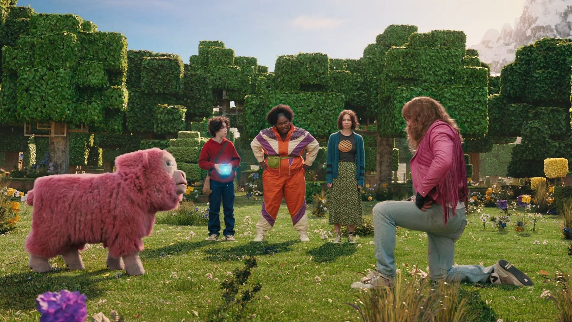 A Minecraft Movie final trailer features the iconic pink sheep (Image via Warner Bros. Pictures)