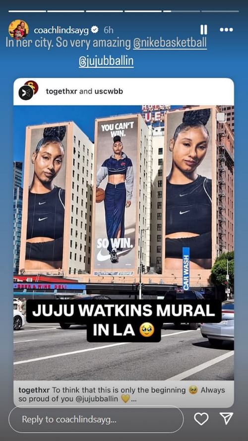 Southern California coach Lindsay Gottlieb congratulates Watkins on her mural | via @coachlindsayg/ig