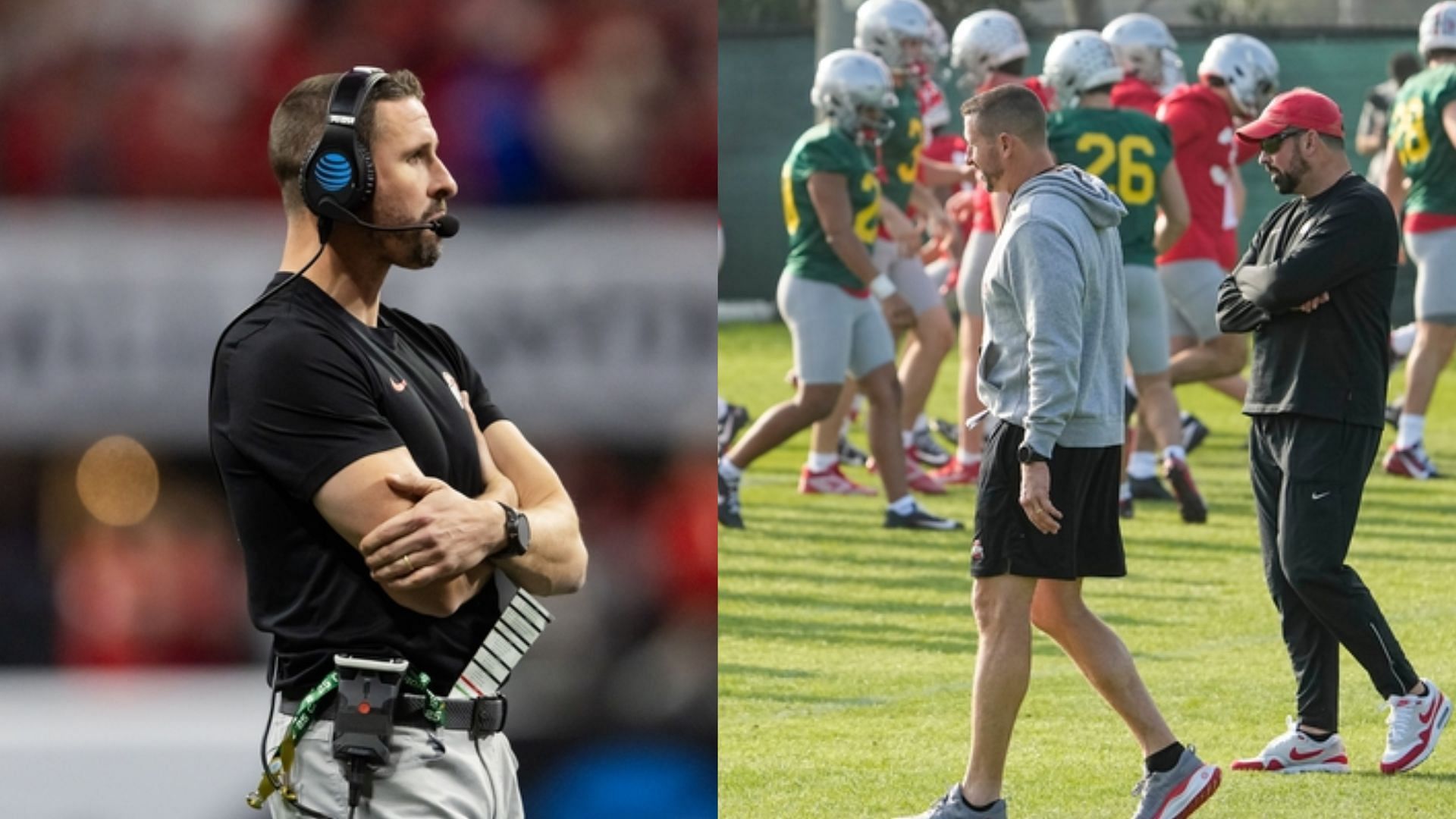 Ohio State coaches Brian Hartline and Ryan Day