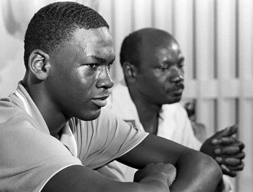 NBA icon Michael Jordan with his father, James Jordan Sr., on his signing day at the University of North Carolina in 1980. (Credits: IMAGN)