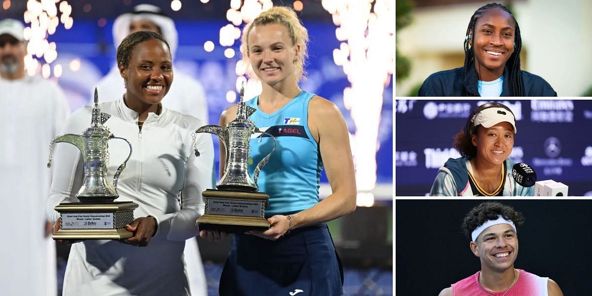 Taylor Townsend with Katerina Siniakova (L); Coco Gauff, Naomi Osaka and Ben Shelton (R) (Image Source: Getty)