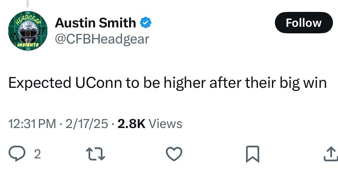 One user says they expected a higher ranking for UConn