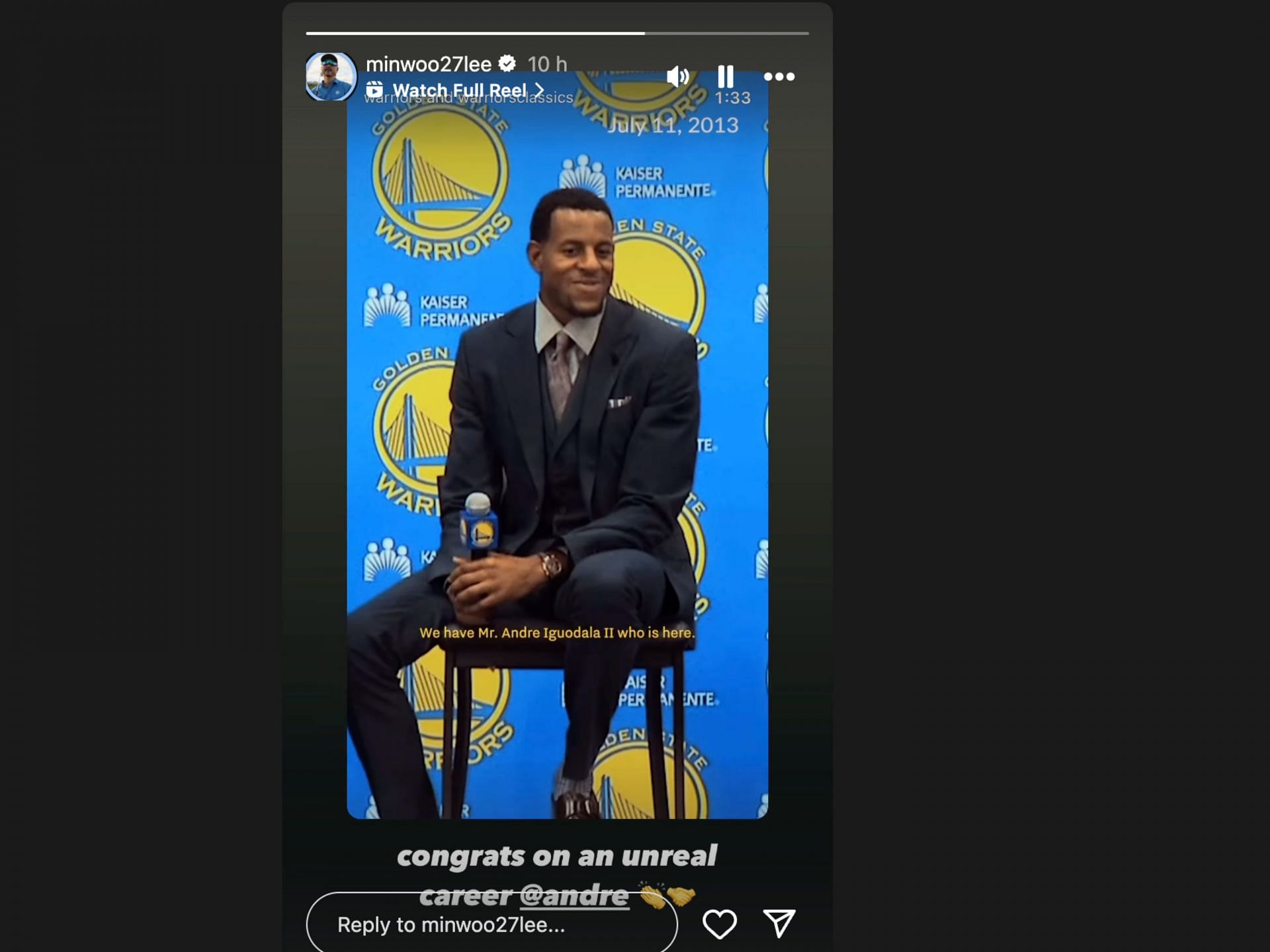 Min Woo Lee praises NBA star Andre Iguodala (image via instagram@minwoo27lee)