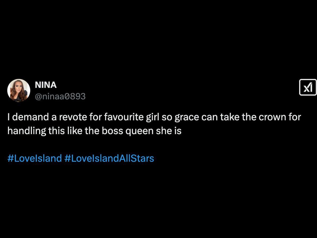 Love Island: All Stars fans react to Grace and Luca&#039;s argument (Image via X/ @ninaa0893)