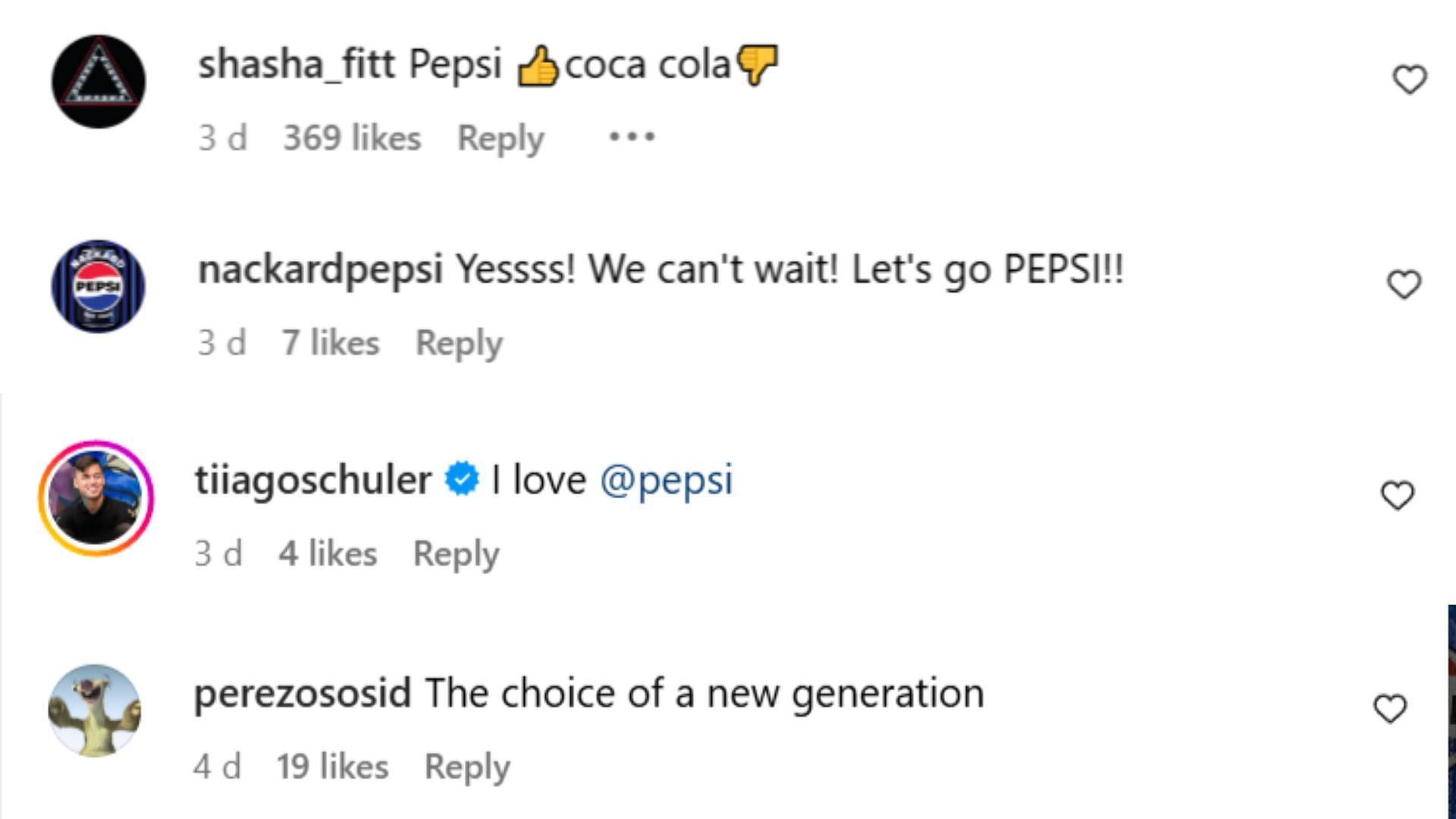 Comments pour in favoring Pepsi (Image via Instagram/@pepsi)