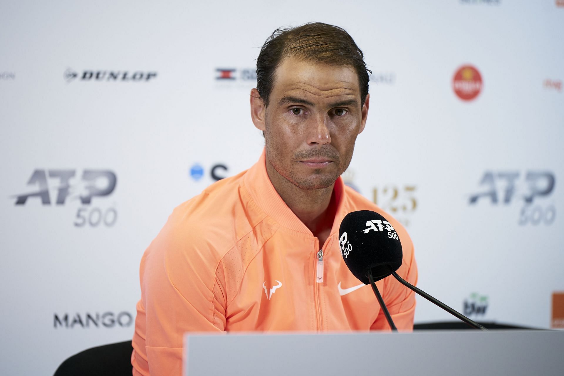 Rafael Nadal at a press conference at the 2024 Barcelona Open (Source: Getty)