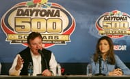 Richard Childress and Teresa Earnhardt at a press conference, Sunday February 10, 2008 to recognize the 10th anniversary of Dale Earnhardt's historic win in the 1998 Daytona 500 - Source: Imagn