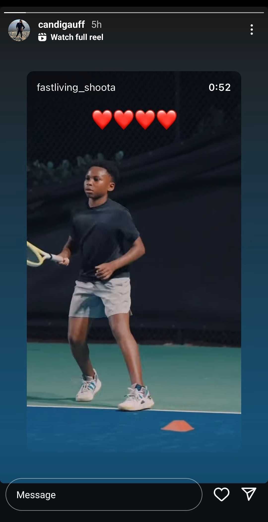 Candi Gauff&#039;s Instagram story; ( Source - Instagram @candigauff)