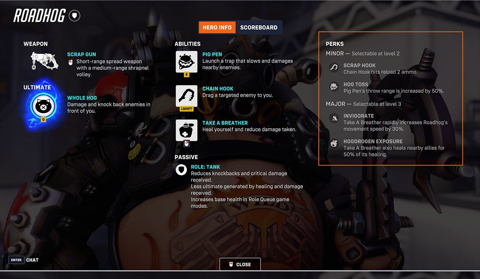 Roadhog perks in Overwatch 2 (Image via Blizzard Entertainment)