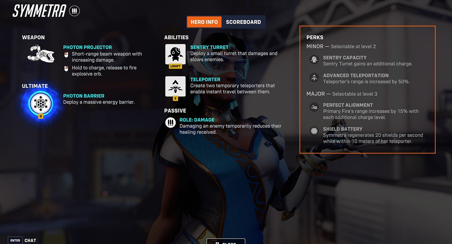 Symmetra perks in Overwatch 2 (Image via Blizzard Entertainment)