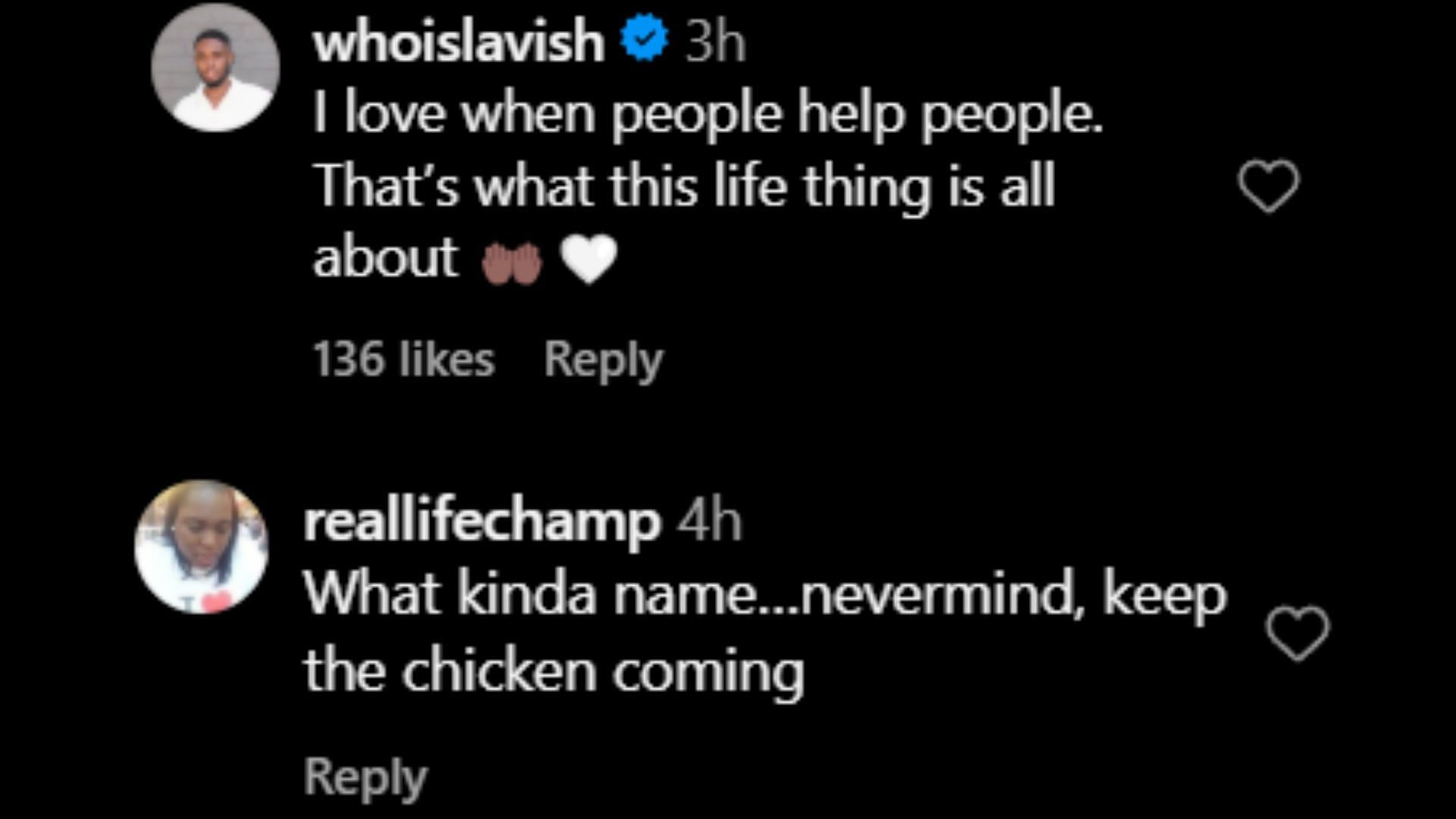 Netizens react to Big Chicken&#039;s gesture. (Image via Instagram)