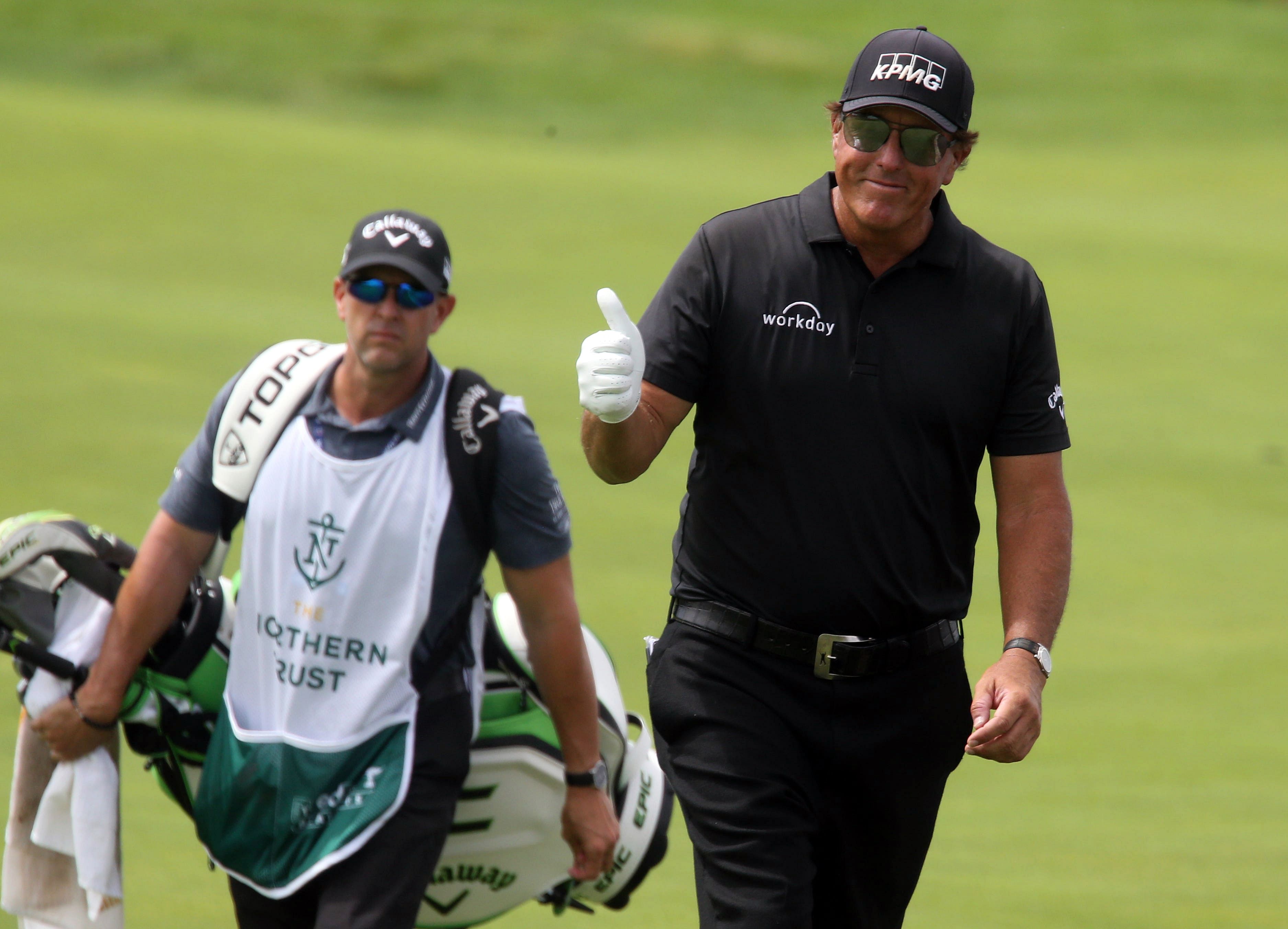 Phil Mickelson during the opening round of the Northern Trust Golf Tournament - Source: Imagn