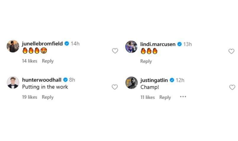 Junelle Bromfield, Justin Gatlin, Hunter Woodhall, and Lindi Marcusen&#039;s comments - Source: via @_taarra_ on Instagram