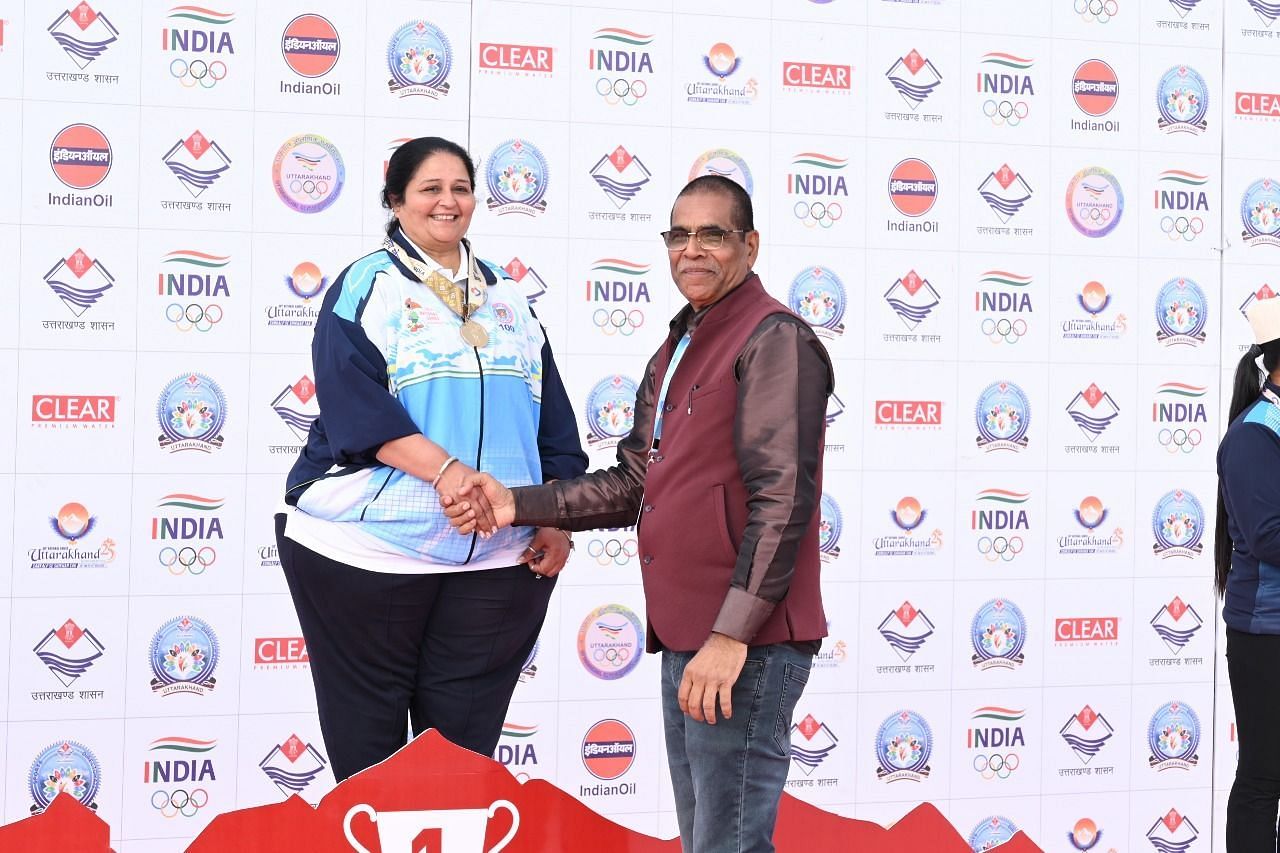 Beena Shah after winning gold at the 38th National Games