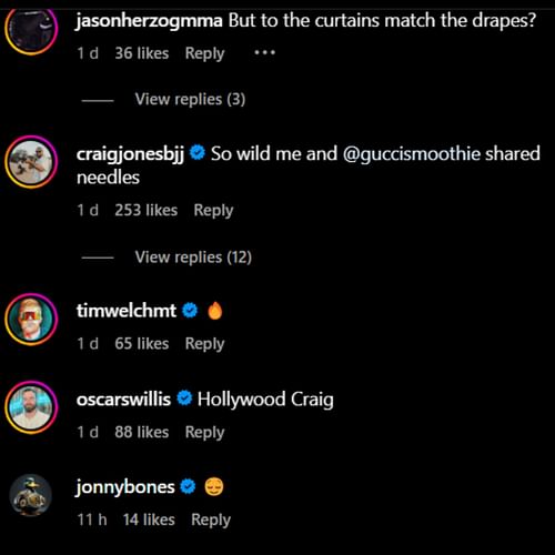 Comments section screenshot [Screenshot courtesy @craigjonesbjj on Instagram]