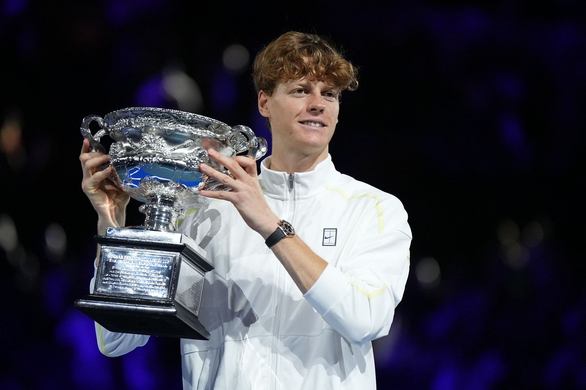 Jannik Sinner poses with 2025 Australian Open title (Source: Getty Images)