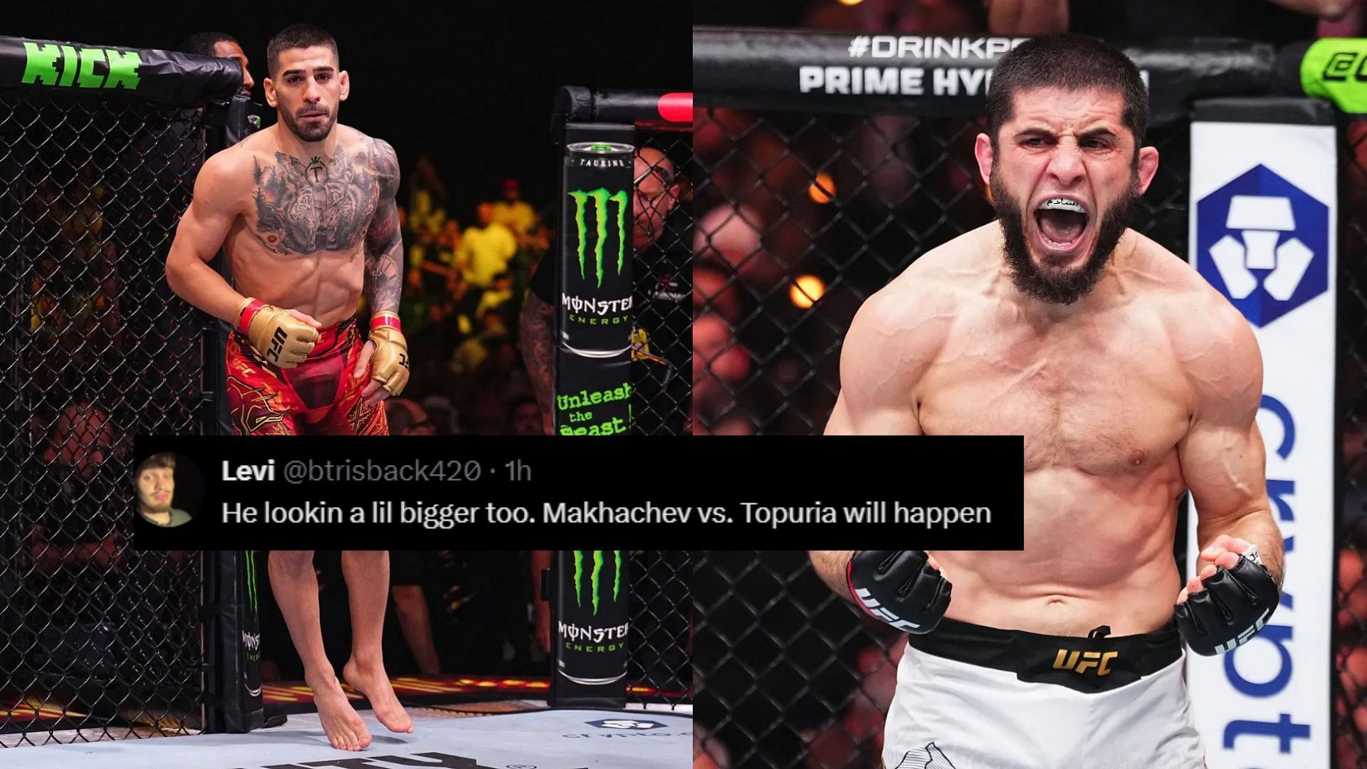 Ilia Topuria wants (left) to fight Islam Makhachev (right) in 2025. [Image courtesy: Getty Images]