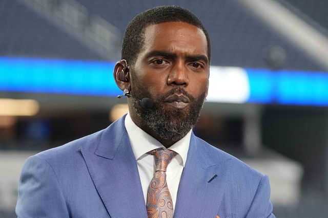 Jan 17, 2022; Inglewood, California, USA; Randy Moss on the ESPN Monday Night Countdown set before a NFC Wild Card playoff football game between the Los Angeles Rams and the Arizona Cardinals at SoFi Stadium. Mandatory Credit: Kirby Lee-Imagn Images - Source: Imagn