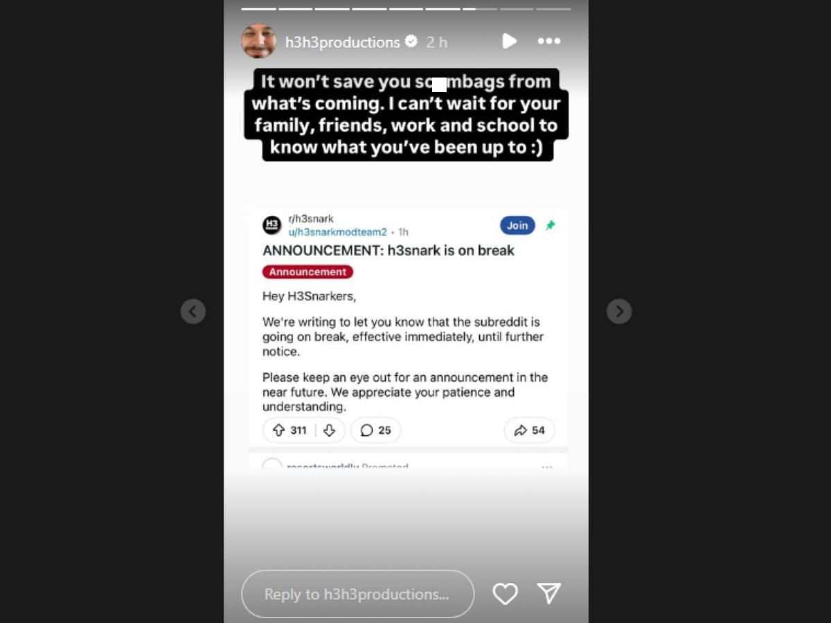 Ethan hints at legal threat to the h3snark subreddit (Image via Instagram/@h3h3productions)