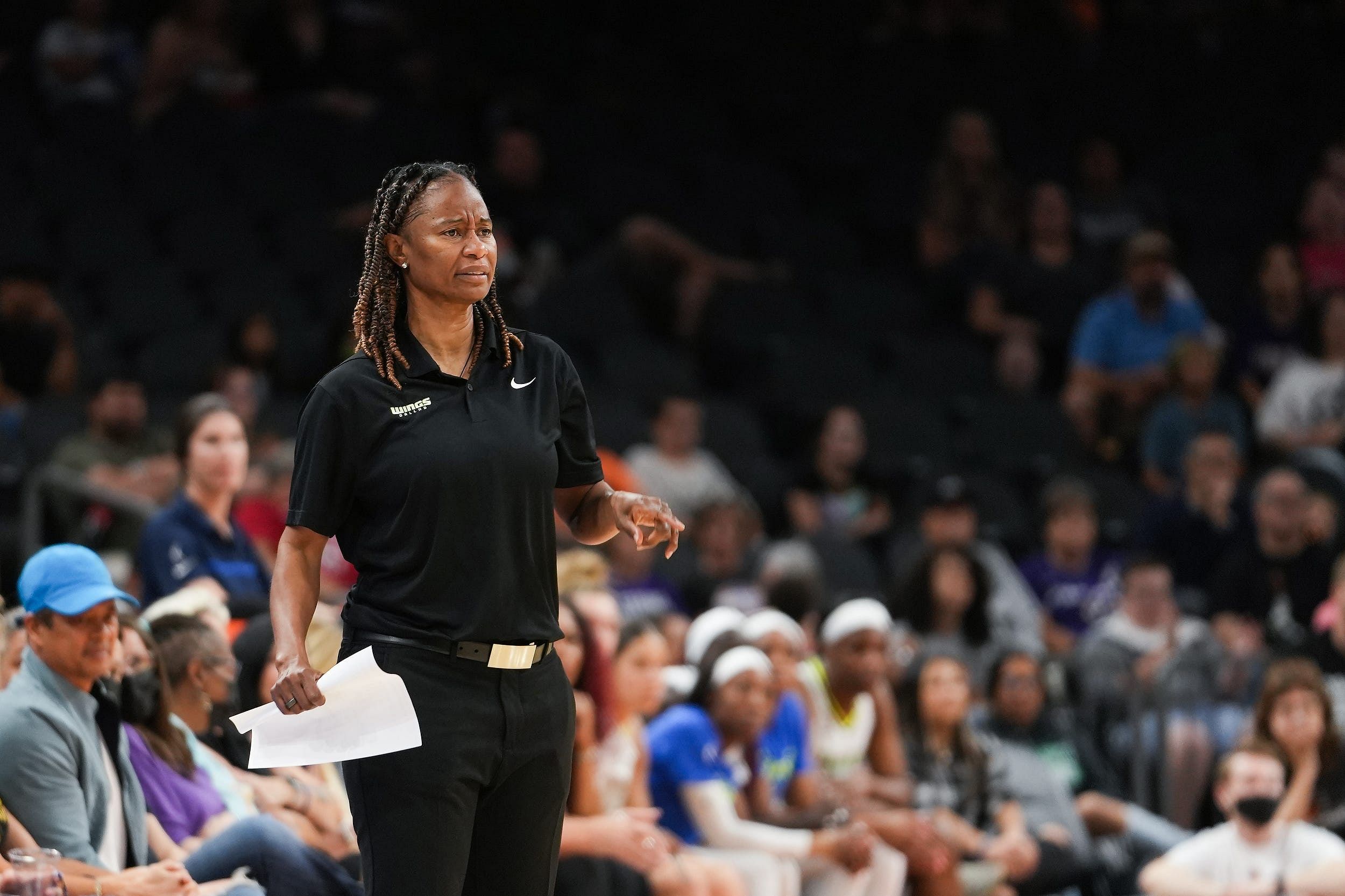 Dallas Wings head coach Vickie Johnson looks out at his team during the first half against the Dallas Wings at the Footprint Center on Thursday, May 19, 2022, in Phoenix. Uscp 7l2kowuxt4k1aflt91rk2 Original - Source: Imagn