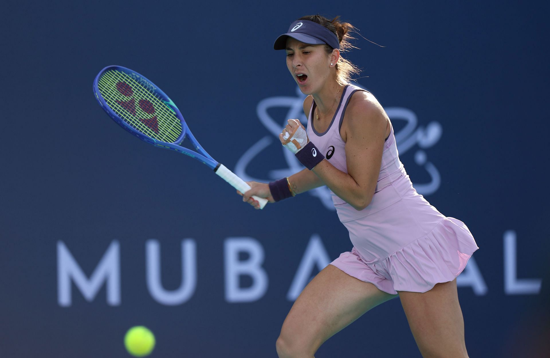 Belinda Bencic celebrates after winning a point at the Mubadala Abu Dhabi Open - Source: Getty