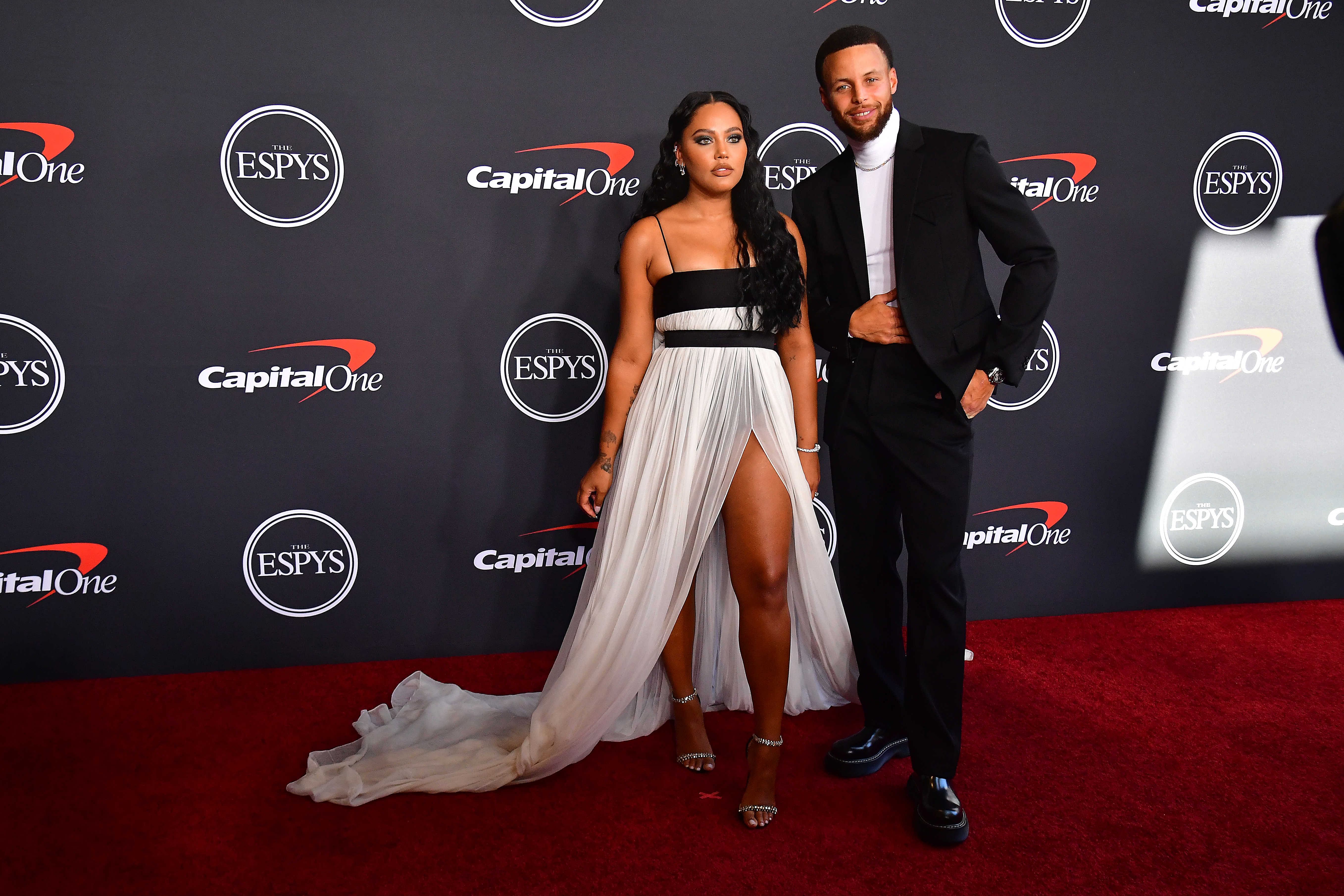 Jul 20, 2022; Los Angeles, CA, USA; Golden State Warriors player Stephen Curry and wife Ayesha Curry arrive at the Red Carpet for the 2022 ESPY at Dolby Theater. Mandatory Credit: Gary A. Vasquez-Imagn Images - Source: Imagn