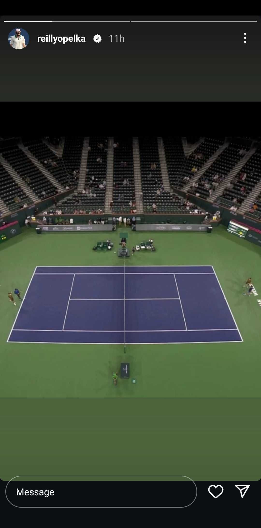 Reilly Opelka shares pictures of empty stands during doubles match, (Source: Instagram)