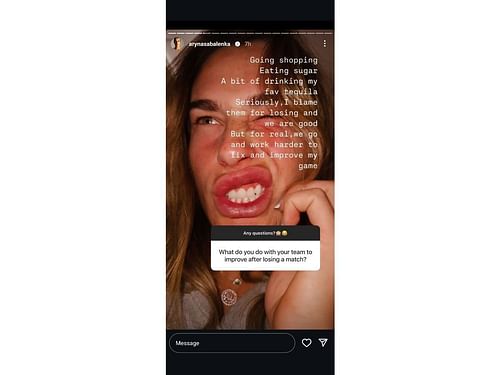 Sabalenka’s Instagram story (@arynasabalenka)