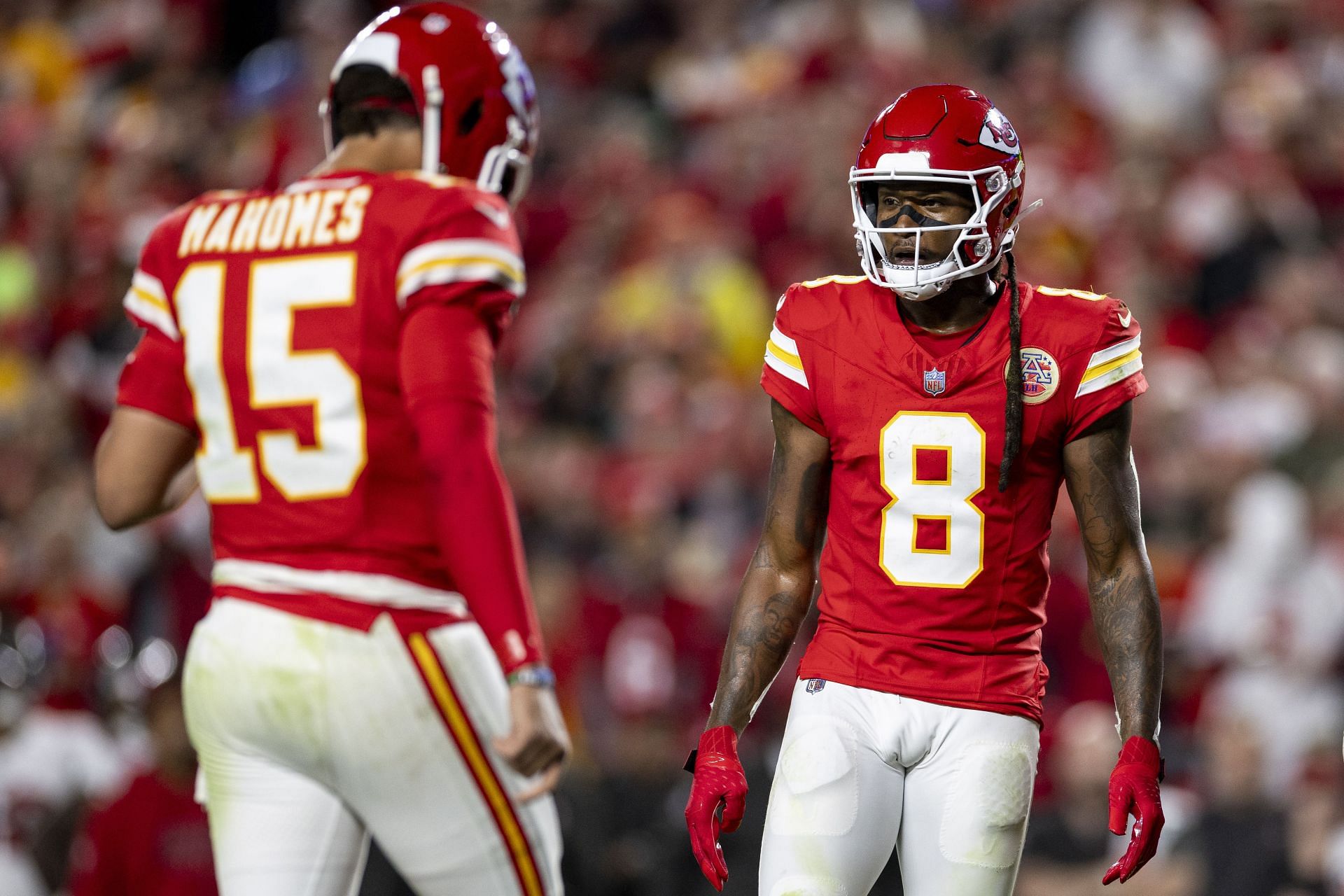 Patrick Mahomes, left, DeAndre Hopkins, right, during Tampa Bay Buccaneers v Kansas City Chiefs - Source: Getty