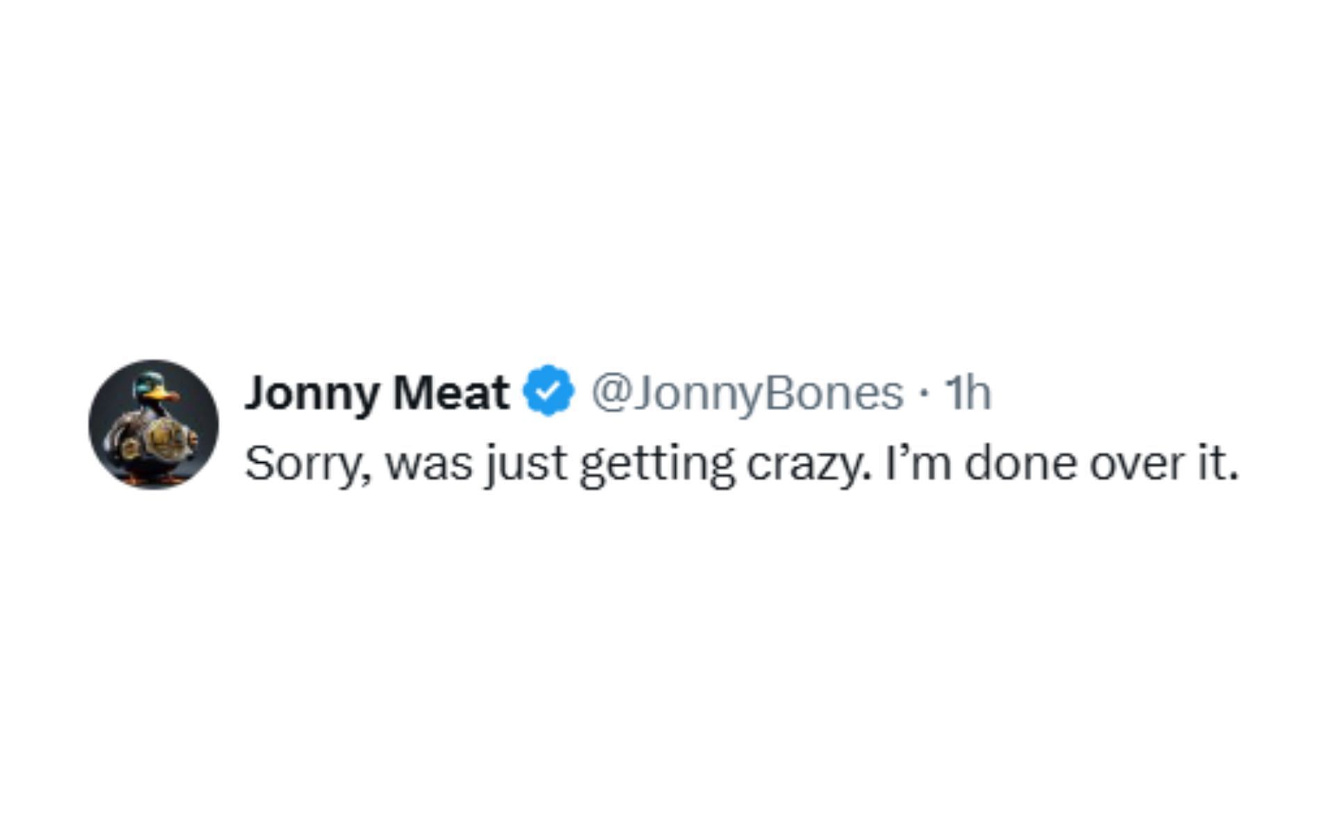 Screenshot of Jon Jones&#039; X post. [Screenshot courtesy: @JonnyBones on X]