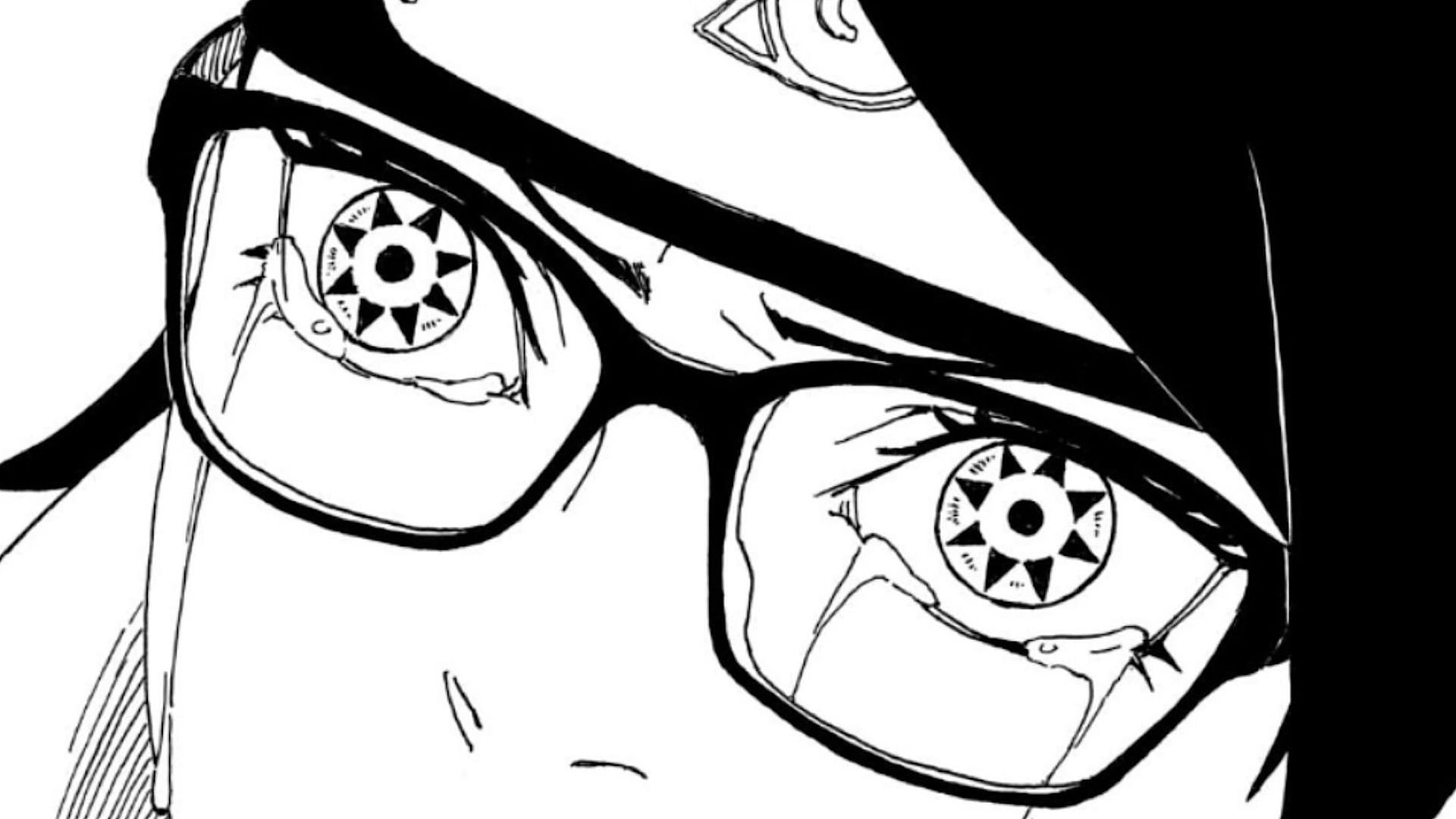 Sarada Uchiha&#039;s Mangekyo Shaingan as seen in the manga series (Image via Shueisha)