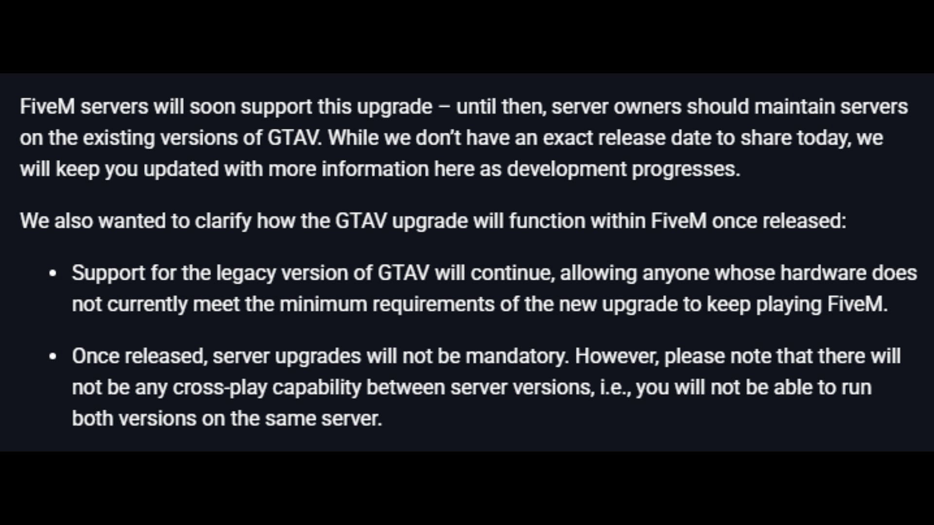 A screenshot from Cfx.re&#039;s blog about the FiveM supporting the upcoming free Grand Theft Auto 5 upgrade (Image via Cfx.re)