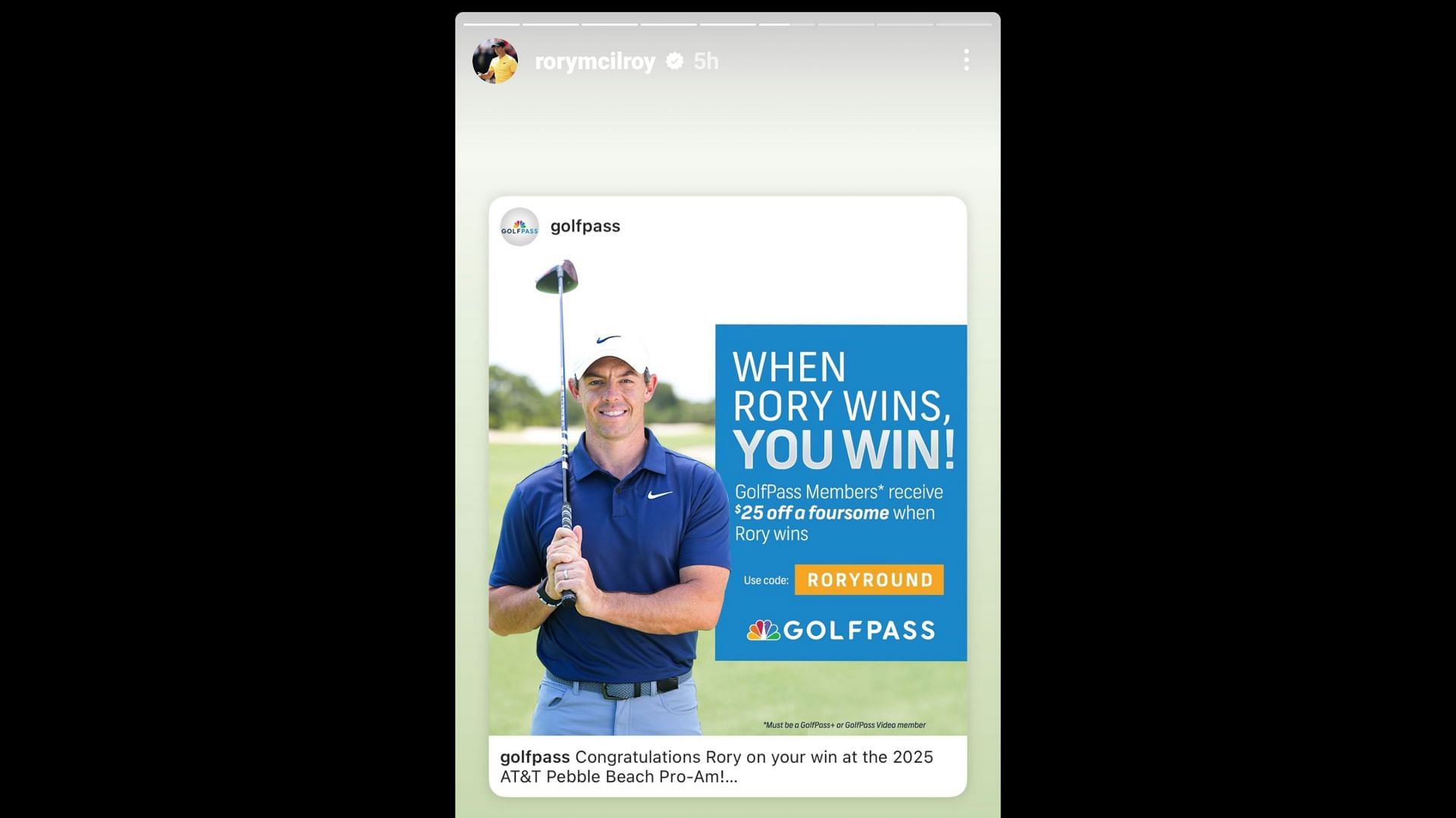 Screenshot from Rory&rsquo;s Instagram story/Source: @rorymcilroy on IG