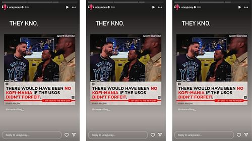 Uso poked fun at The New Day on Instagram. [Image credit: Screenshot of Jey Uso's Instagram story]