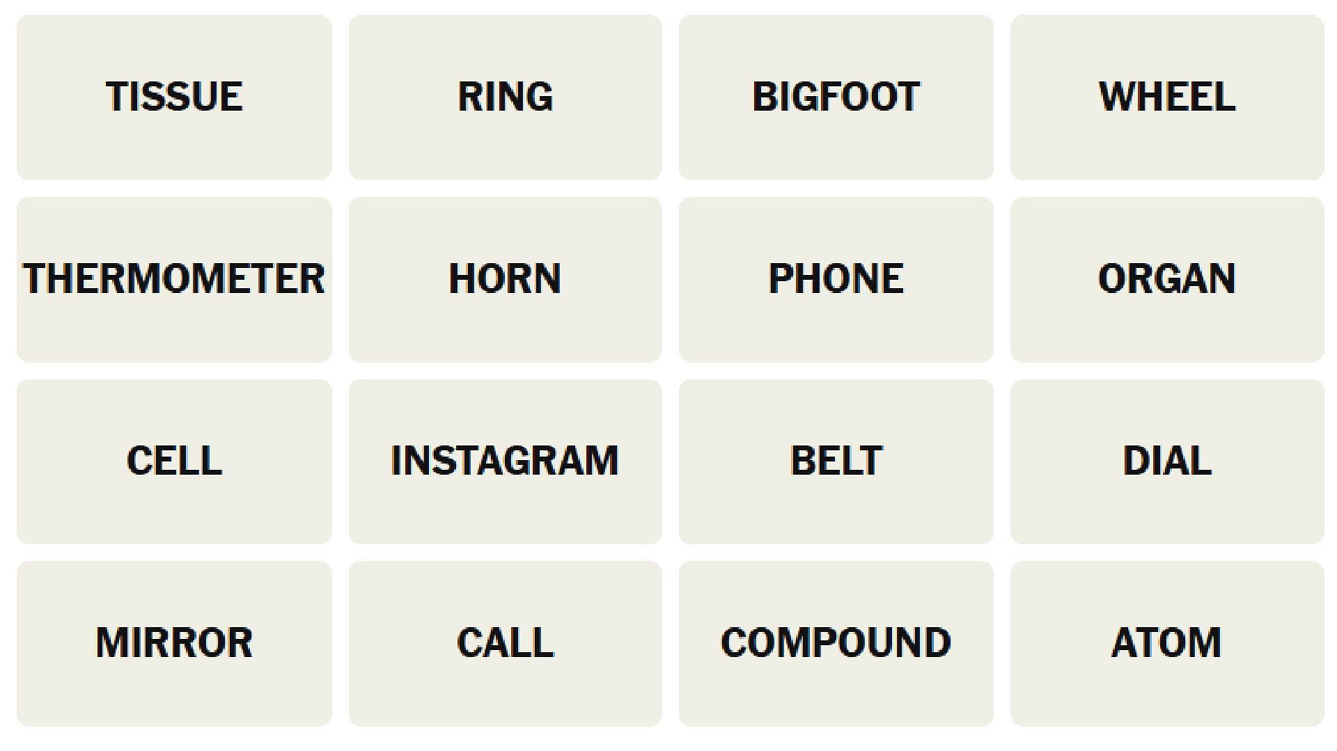 All words for NYT Connections today (Image via The New York Times)