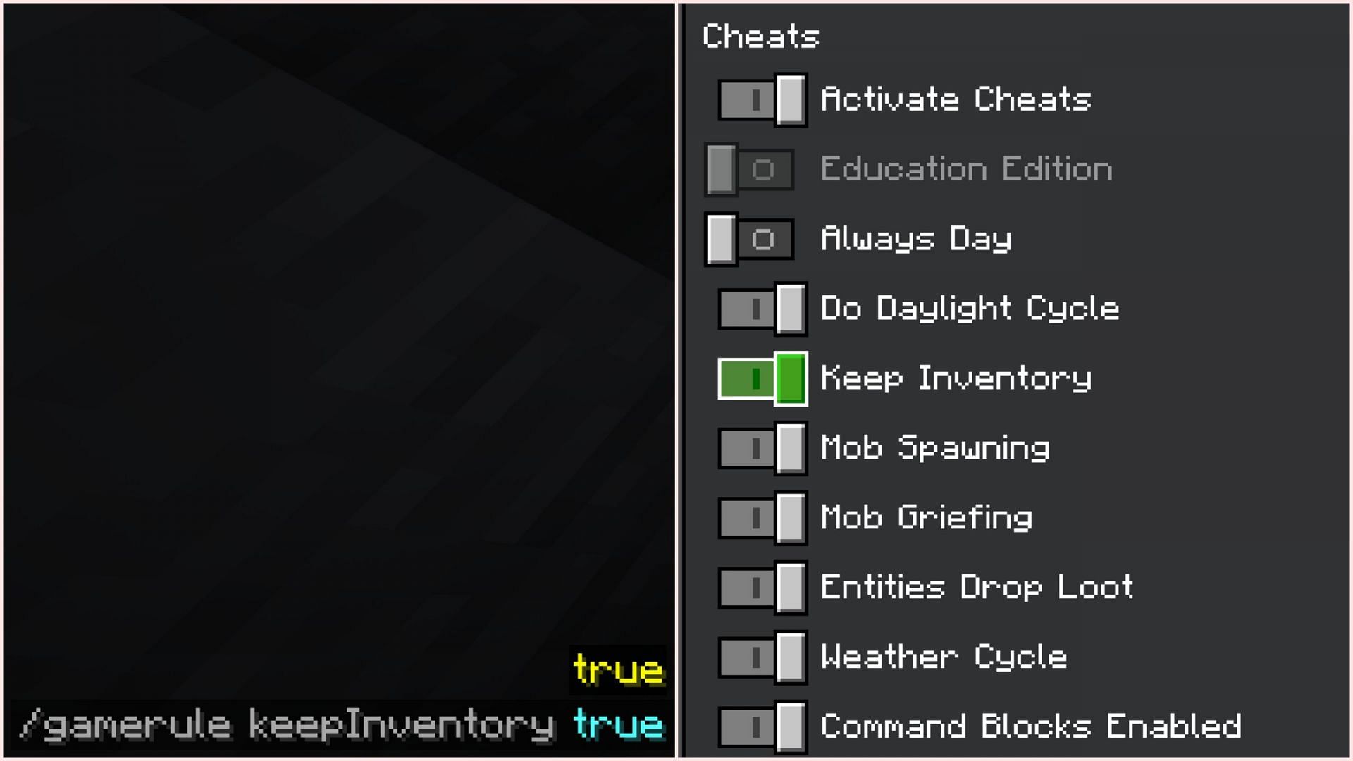 Keep inventory can be activated in both Java and Bedrock Edition (Image via Sportskeeda Gaming/Mojang)