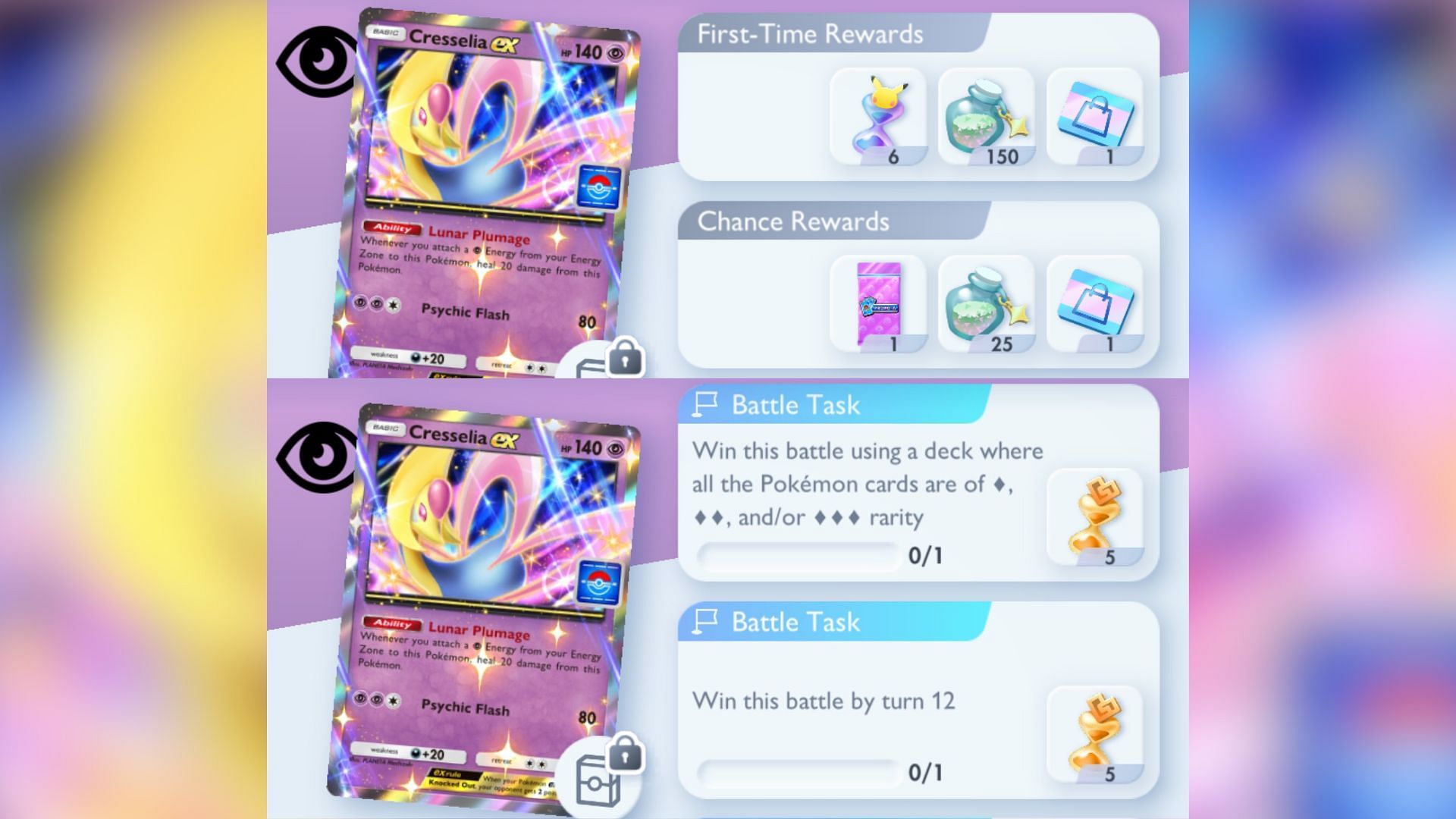 Pokemon TCG Pocket Cresselia ex Drop event: Battle Tasks and rewards (Image via The Pokemon Company)