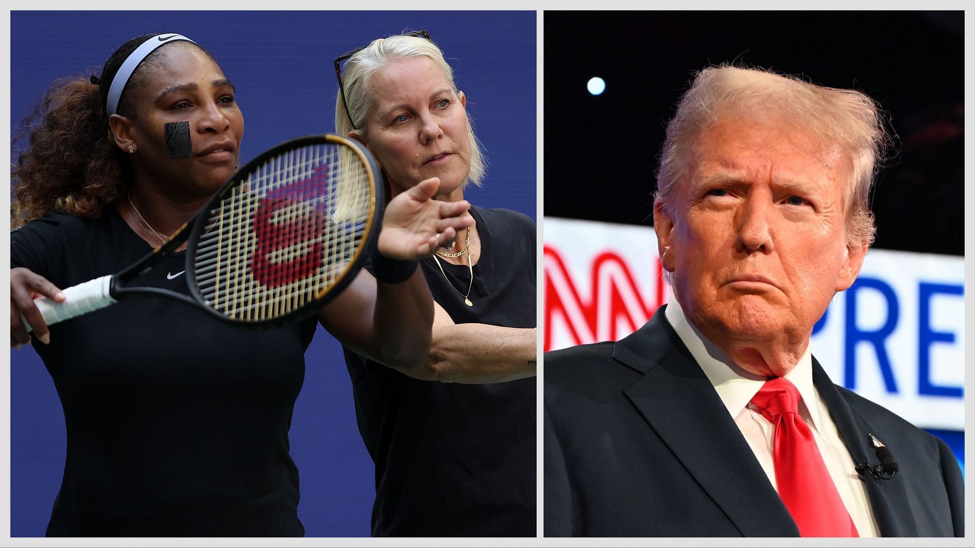 Serena Williams with ex-coach Rennae Stubbs (Left), Donald Trump (Right)