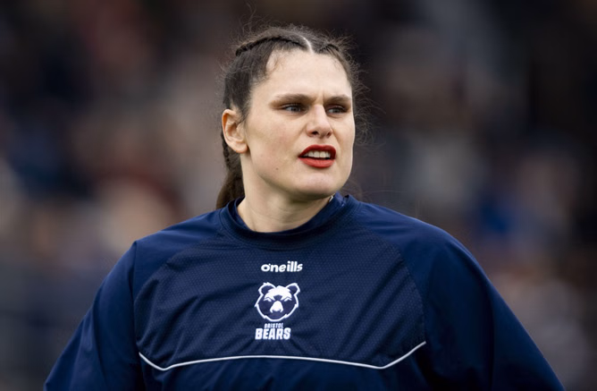 Ilona Maher reacts to Bristol Bears' arrival at Shaftesbury Park before the match against Loughborough Lightning