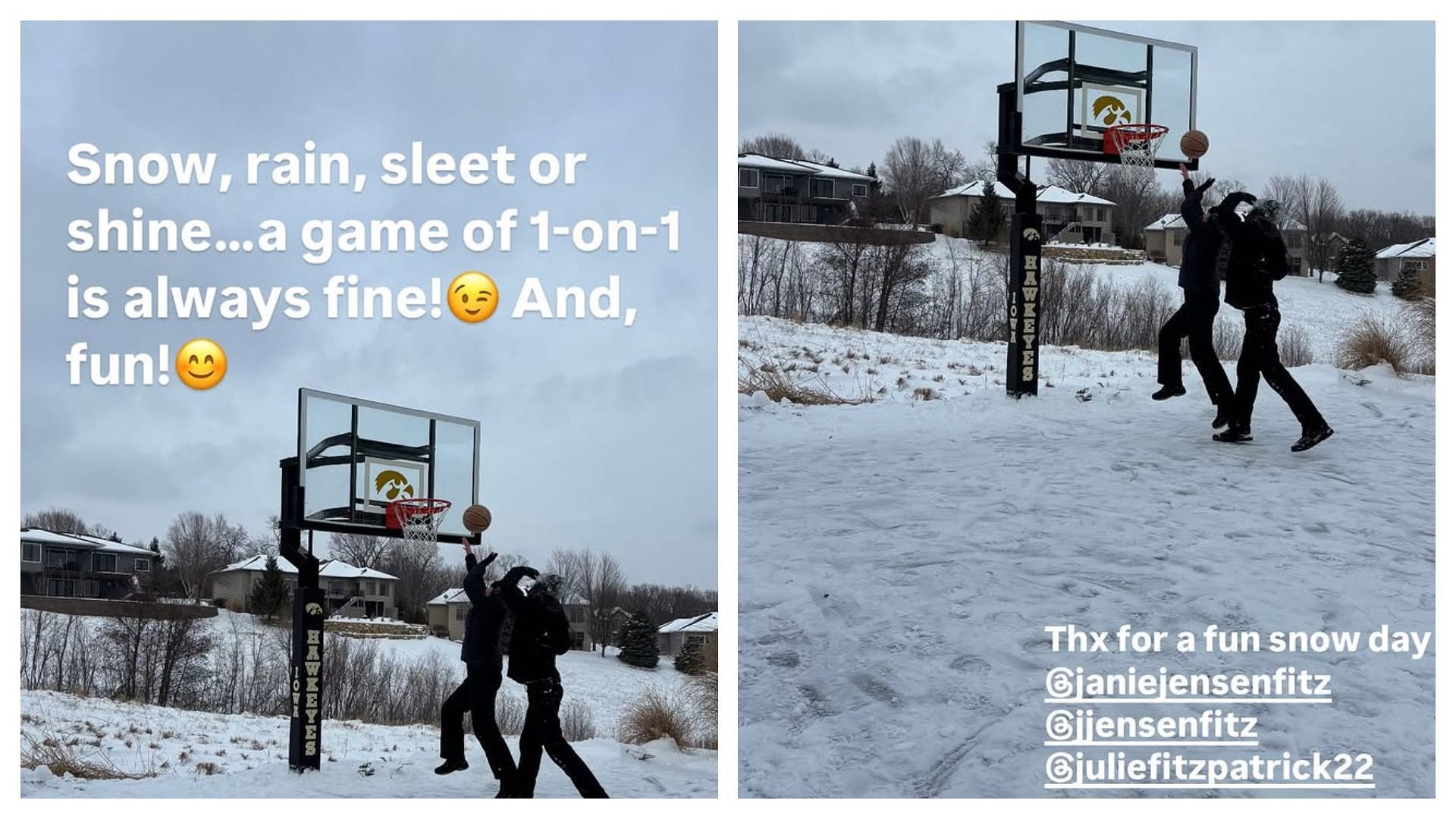 Hawkeyes head coach and kids enjoy hooping in snow (Image: IG/@janjensen13)