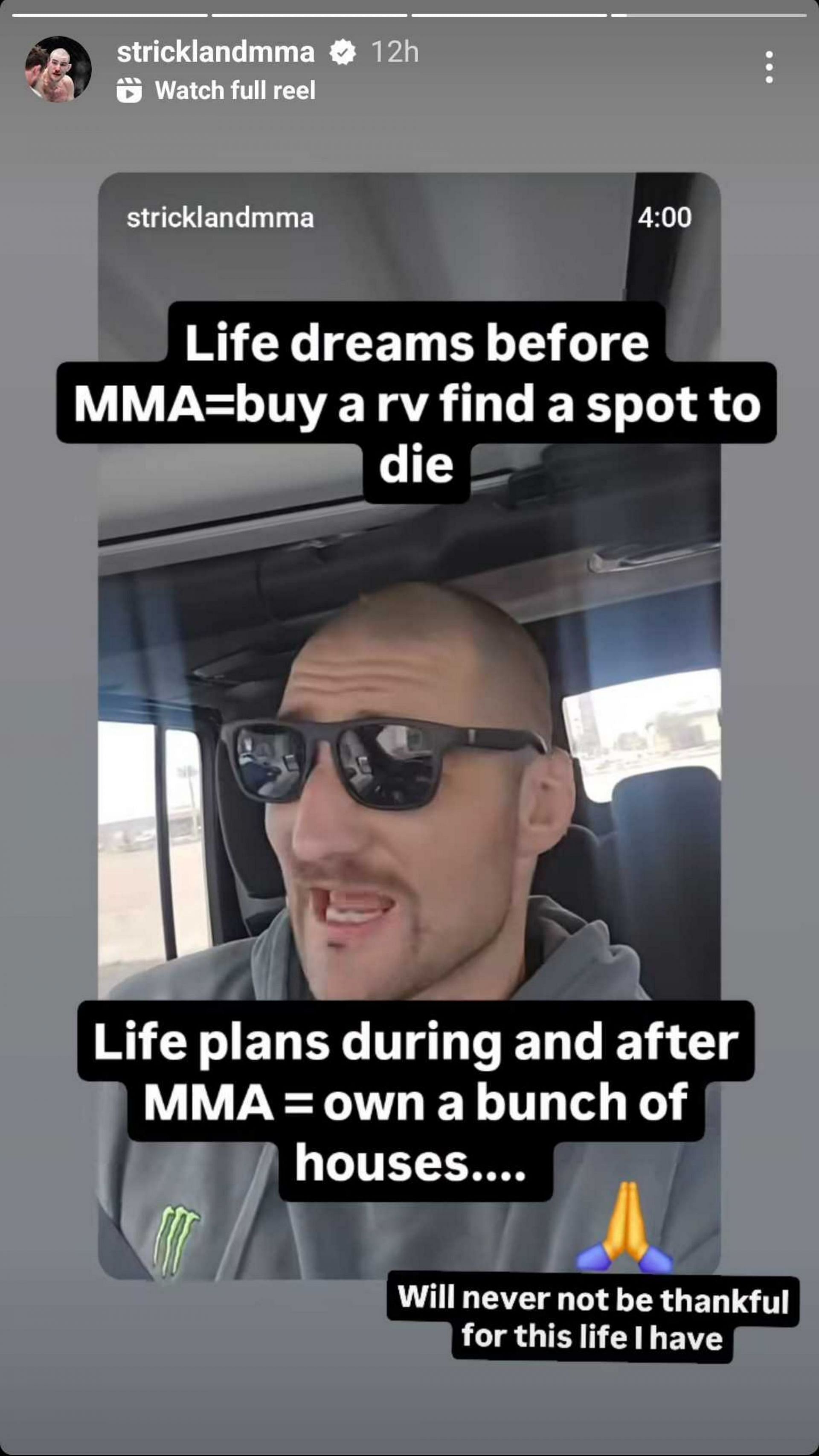 Strickland&#039;s social media post [Image Source @stricklandmma on Instagram]