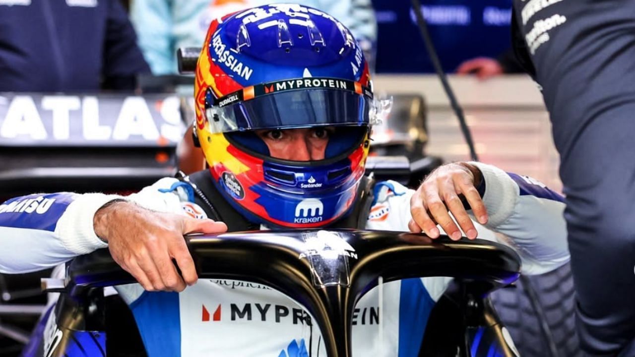 Carlos Sainz with new Williams car [Image Source: @williamsracing/Instagram]